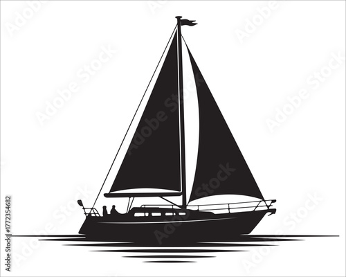 Elegant Sailboat on Calm Sea Black and White Art