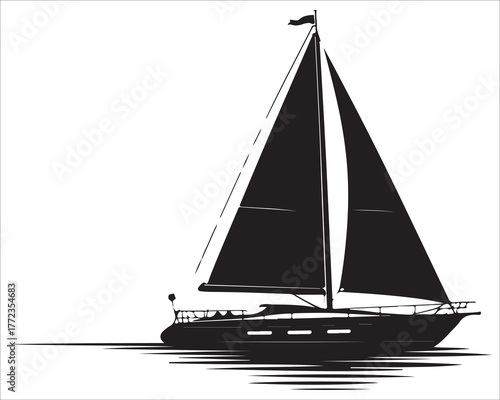 Classic Sailing Yacht Silhouette Vector Illustration