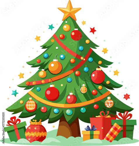 Festive Christmas tree decorated with gifts