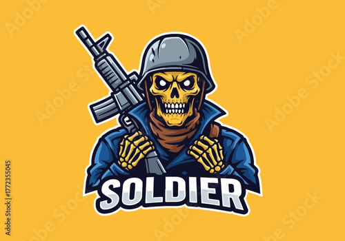Scary soldier skeleton gaming logo with rifle - Gaming logo - Gaming Mascot - esport mascot vector illustration