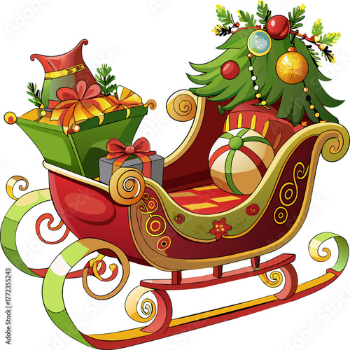 Colorful sleigh decorated for Christmas holiday