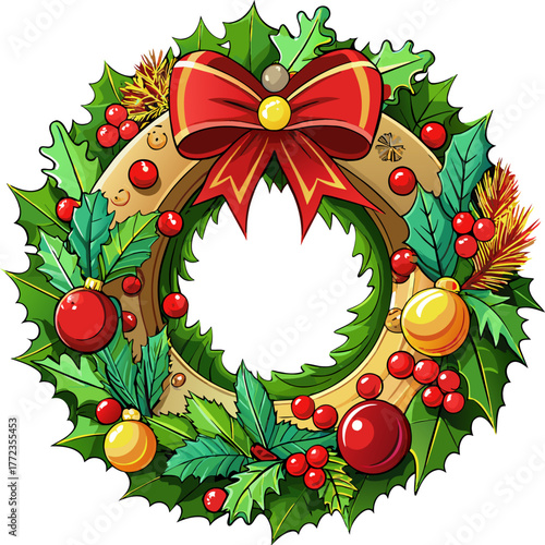 Vibrant holiday wreath showcasing traditional elements