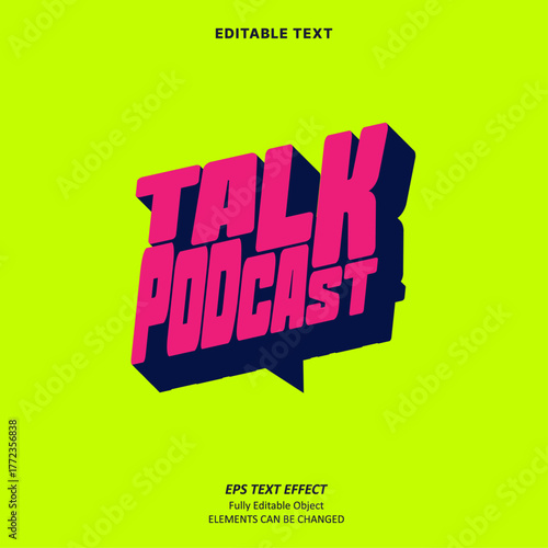 Editable Text Effect Vector of Neon pink Talk Podcast Shape title Headline Digital Platform for Digital marketing, Creative preneur, enterpreneur, Event