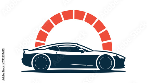 Modern sports car silhouette with speedometer arc logo for automotive brands vector