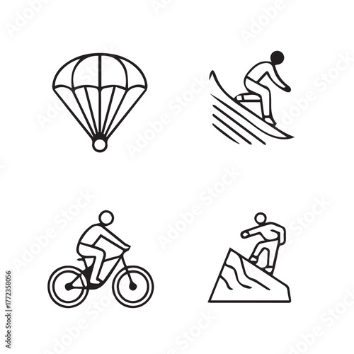 Set of 4 adventure sports vector icons and illustrations scalable eps for adobe stock design elements vector