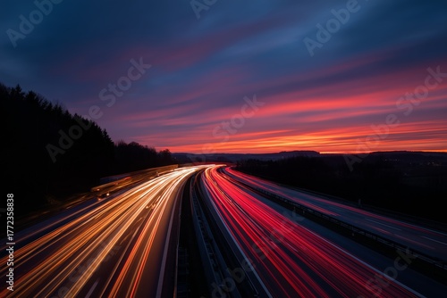 German highway captured with long-exposure at sunset