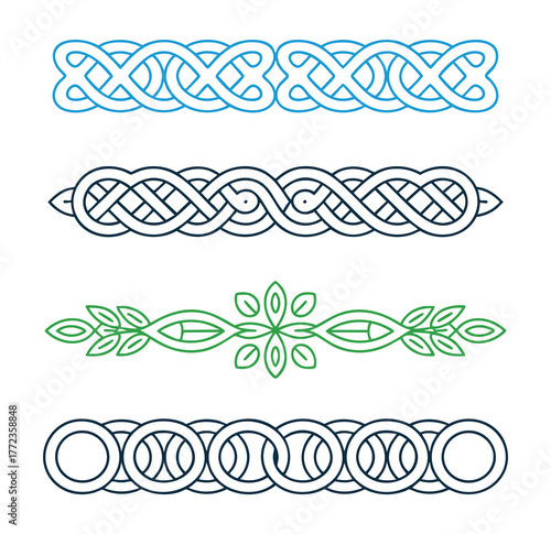 Four decorative ornate borders celtic knot floral ring design elements for graphic design projects vector