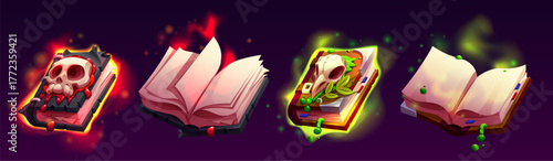 Open and closed magic spell books collection