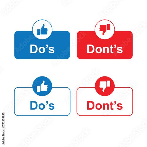 Dos and donts icons with thumbs up and thumbs down