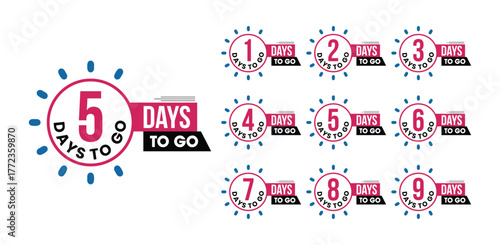 Countdown timer graphic with numbers 1 to 9 days to go