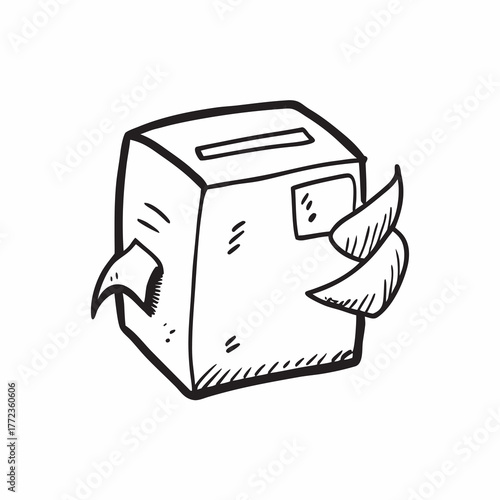 Hand-drawn sketch of a ballot box with papers voting