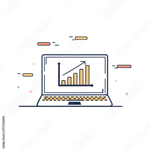 Laptop Displaying Growth Chart Keywords: laptop, computer, growth chart, bar graph, rising arrow