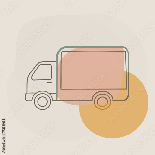 Line art delivery truck with abstract color blobs transportation