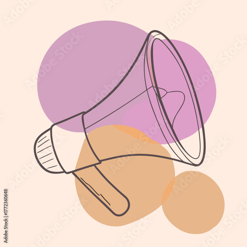 Megaphone Icon with Abstract Shapes Keywords: megaphone, bullhorn, announcement, communication