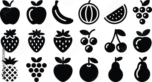 Fresh fruit icons for healthy eating concepts, diet planning, and food-related marketing materials