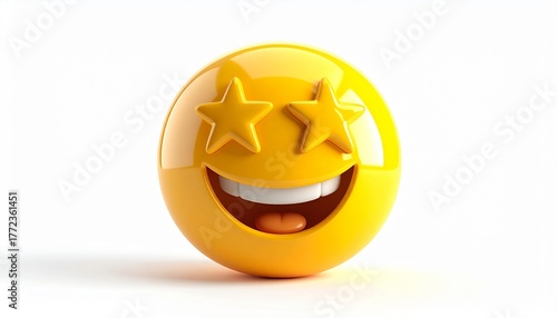 3d happy emoticon with star eyes isolated on white background
