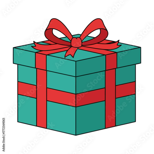 Christmas Gift Box with Red Ribbon and Bow