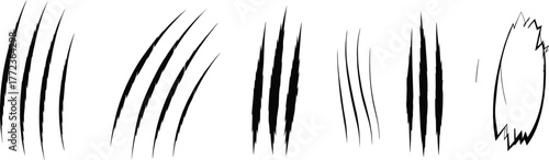 Set of black claw marks vector illustration, animal scratch styles, aggressive slash silhouettes for horror, wild beast, tattoo, graphic design