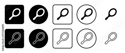 Icon set of tennis symbol. Filled, outline, black and white icons set, flat style.  Illustration on transparent background