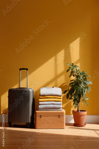 Close up suitcases and travel essentials being packed into bags.