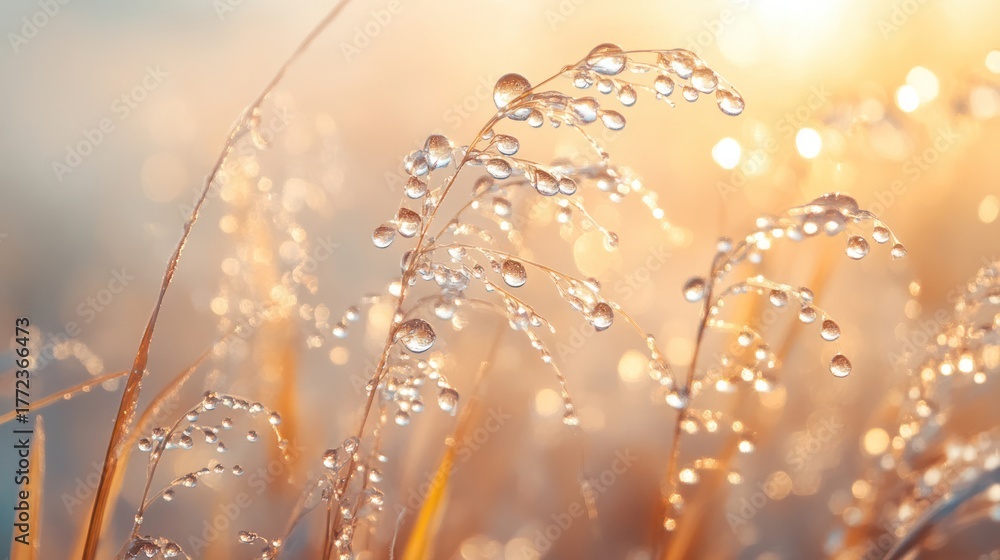 Naklejka premium Winter season, transparent glass is engulfed in fog and water drops ice freeze in meadow grassland bokeh light.
