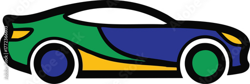 Colorful Sports Car Silhouette with Green Blue and Yellow Sections