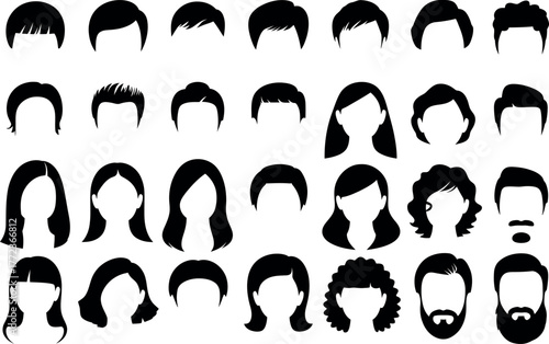 Collection of diverse hairstyles and haircuts vector illustration set