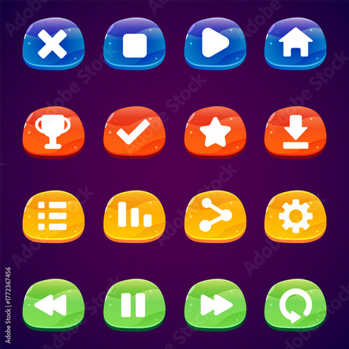 Design for complete set of level button game popup icon window and elements
