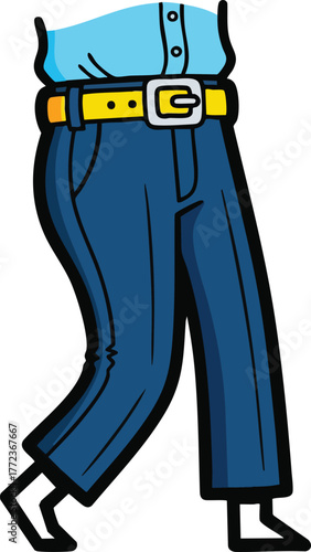 Person Wearing Blue Pants Light Blue Shirt and Yellow Belt Standing Isolated on White Background