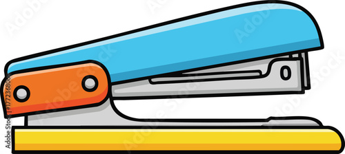 Pixel Art Stapler In Blue Orange And Yellow On White Background Studio Lighting