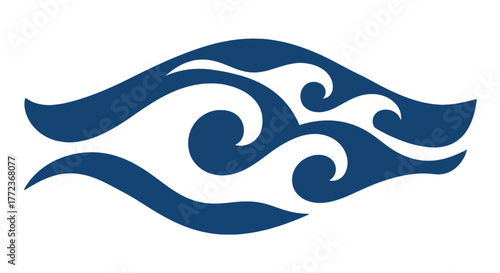 Intricate deep blue wave motif on white background, perfect for contemporary graphics