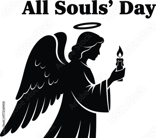 All souls day illustration featuring an angel holding a candle, a solemn remembrance of departed