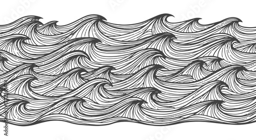 Artistic Hand-Drawn Ocean Waves Seamless Pattern Graphic Design Element for Creative Backgrounds