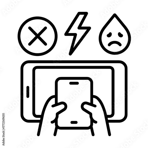 Cyberbullying and Digital Overload Concept – Sad Emoticons and Smartphone Use