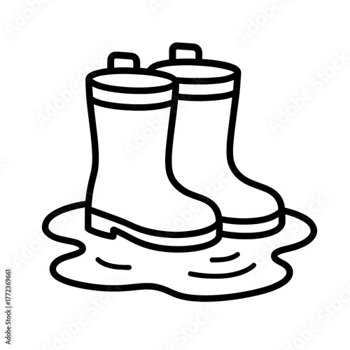 Rain boots in puddle – Outline icon