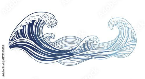 Elegant hand-drawn ocean waves in traditional Japanese aesthetic, showcasing serene maritime beauty and dynamic movement