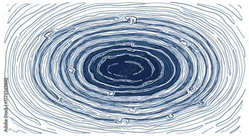 Hypnotic blue lines radiating outward, creating an abstract, textured design of organic movement and depth