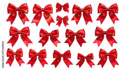 Red ribbon bows scattered against a black background