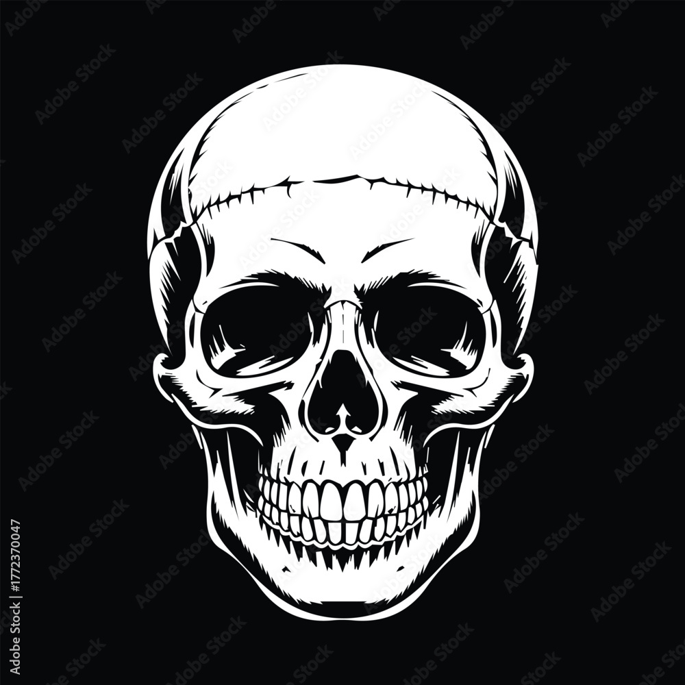 Fototapeta premium Human Skull Illustration in Black and White – Anatomical Drawing for Art, Anatomy, or Symbolic Design 