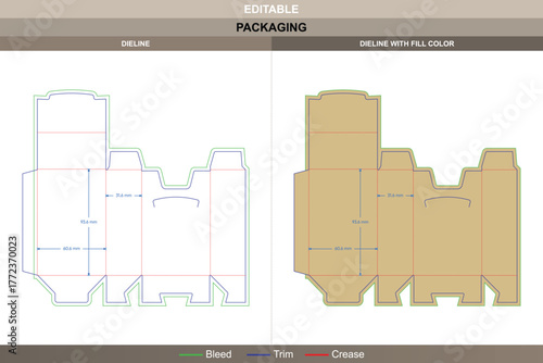 Flip top lock box dieline structured through balanced vector drawing producing smooth printing surface and firm packaging closure consistent die line paths secure the top flap