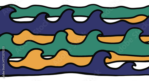 Vibrant abstract ocean waves pattern featuring dynamic blue, green, and earthy tones creating a flowing, natural design for backgrounds and decorative elements