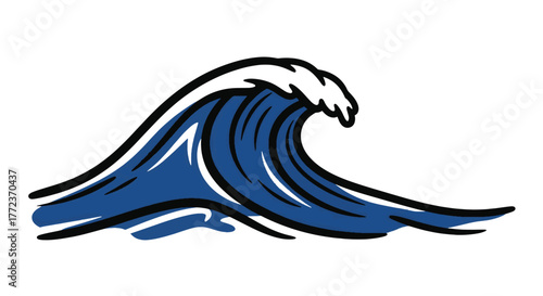 Dynamic blue ocean wave illustration capturing the power and movement of the sea in a vibrant, stylized graphic