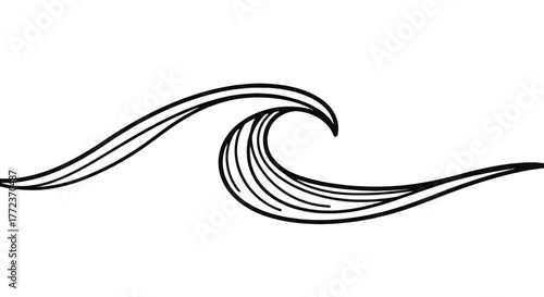 Elegant minimalist illustration of a powerful ocean wave, capturing the dynamic fluidity and serene beauty of water in a clean, flowing design