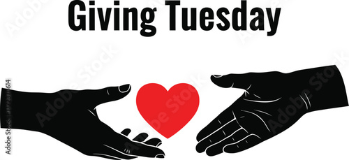 Giving Tuesday illustration with hands and heart symbol of generosity, charity and community support