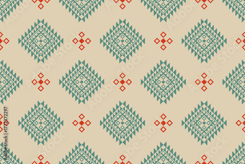 Geometric Decorative Pattern with Diamond Shapes and Colorful Accents on a Neutral Background