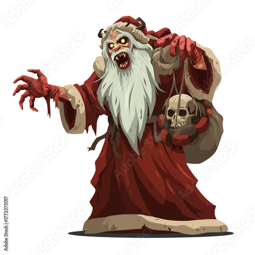 Scary Old Santa Clause Monster Vector Clipart, Logo