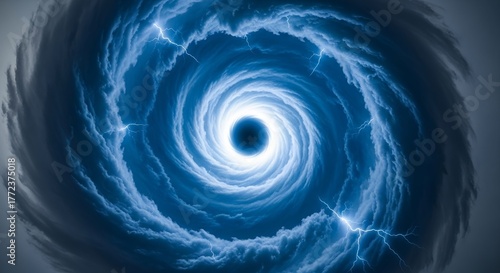 A swirling vortex of blue clouds and lightning, resembling a cosmic wormhole or a powerful storm, evoking mystery and energy.jpeg