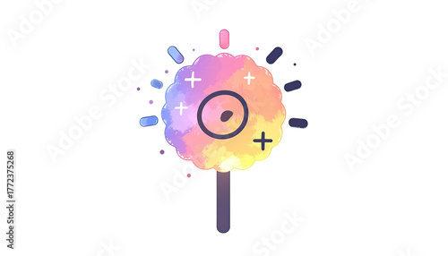 Rainbow cotton candy on stick, outline detail