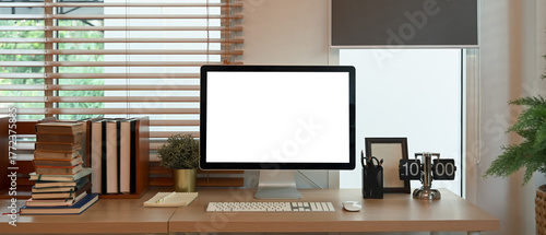 Wallpaper Mural Computer empty screen on home office workspace Torontodigital.ca