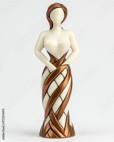 Elegant Abstract Female Sculpture with Braided Design in Bronze and White